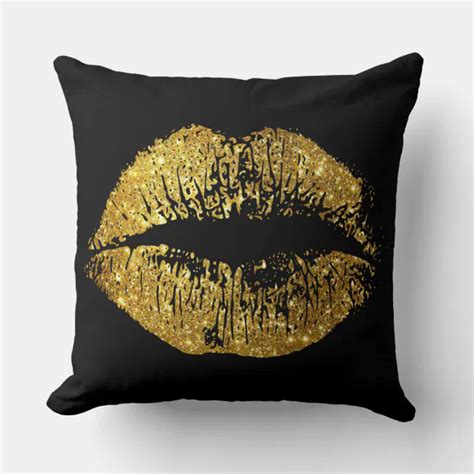 Gold Lips Throw Pillow