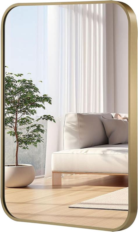 Gold Rectangle Mirror With Rounded Corners
