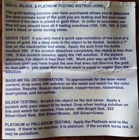 Gold Test Kit Instructions