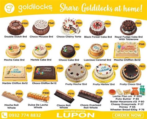 goldilocks cake price list