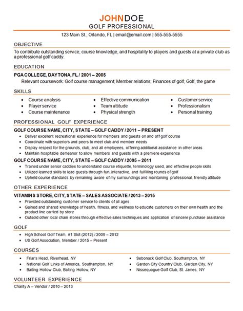 Assistant Golf Professional Resume Samples QwikResume