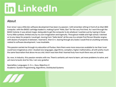 good linkedin summary for software engineer
