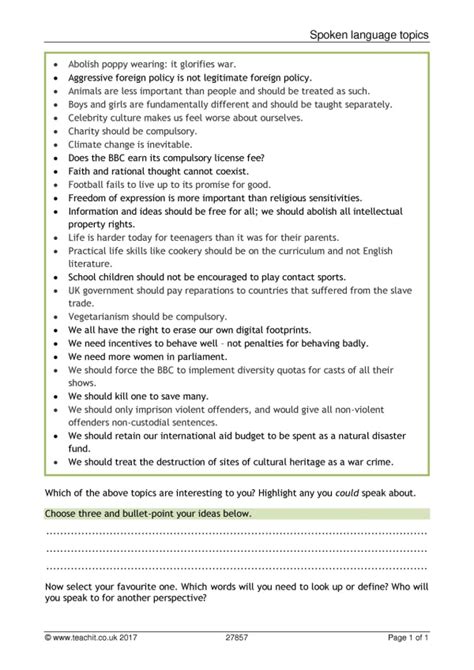 good topics for english speaking exam gcse