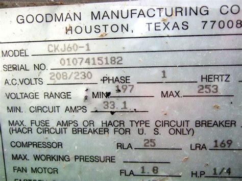 Goodman Air Handler Date Code