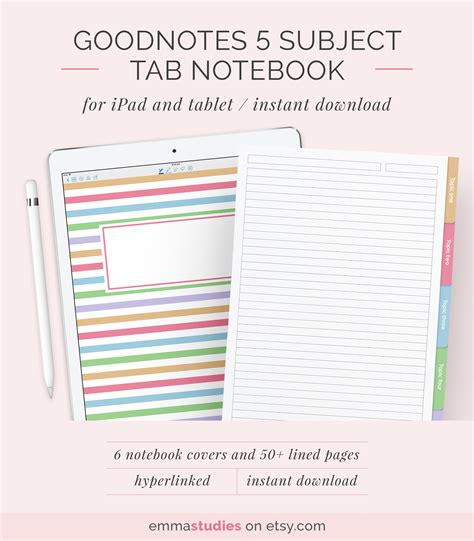 goodnotes notebook template with tabs