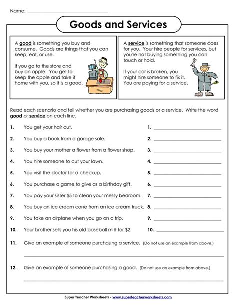goods and services worksheet high school