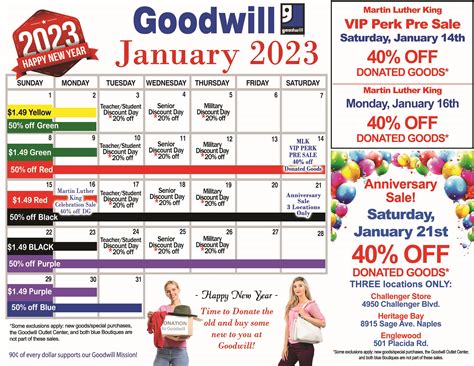 Goodwill Michiana Sales Calendar 2024