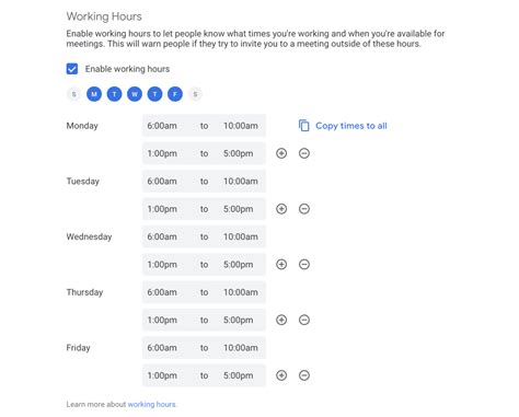 Google Calendar Set Working Hours