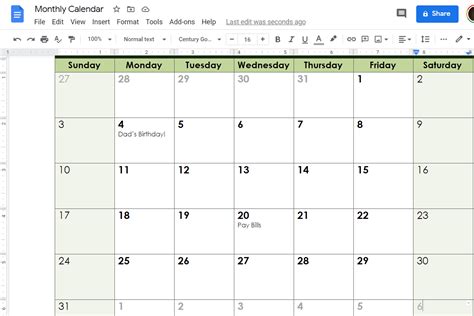 Google Doc Calendar Template 2024-25