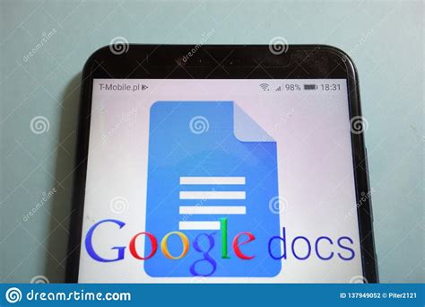 Google Docs Icon on Apple IPhone X Smartphone Screen Closeup. Google