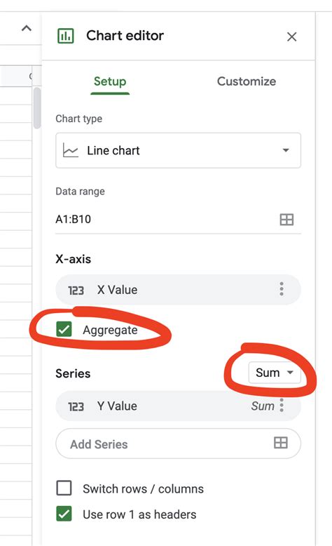 How to use "aggregate" chart feature on Google Sheets Web