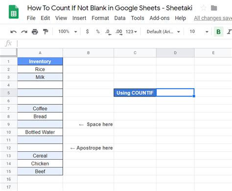 Google sheets countifs blank