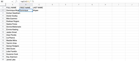 Separate First And Last Names In Google Sheets