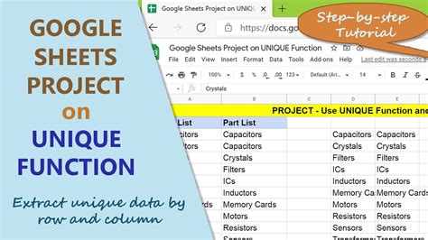 Part 1 example of using the Google Sheets UNIQUE function to create a