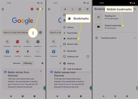 Google Android Bookmarks Missing