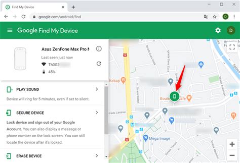 google dashboard find my device last location