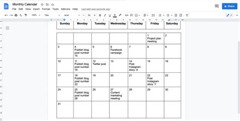 Google Doc Calendar Templates