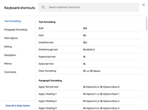Google Docs Shortcuts