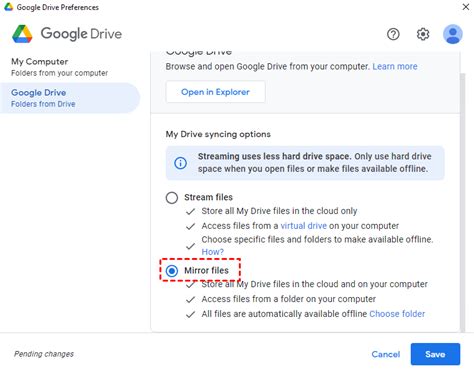 google drive mirror selected folders
