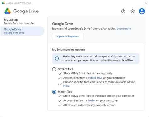 google drive mirror specific folder