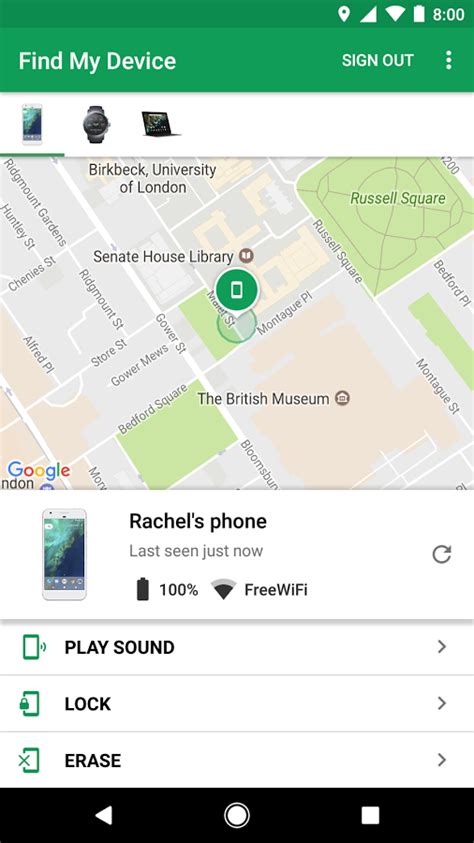 google find device last location