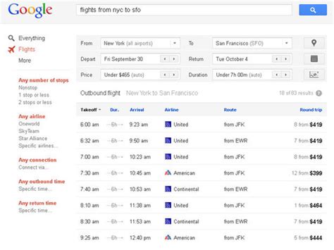 google flights calendar search engine