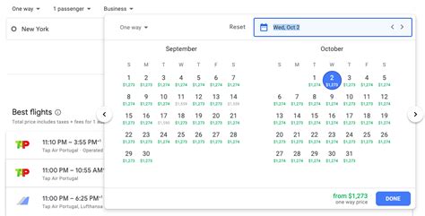 google flights calendar showing prices