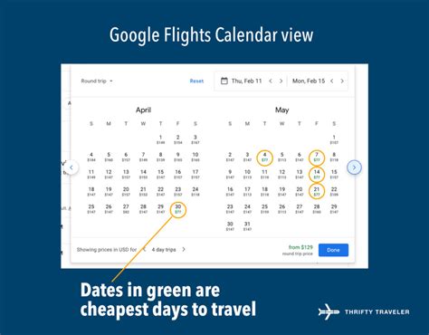 google flights calendar tool