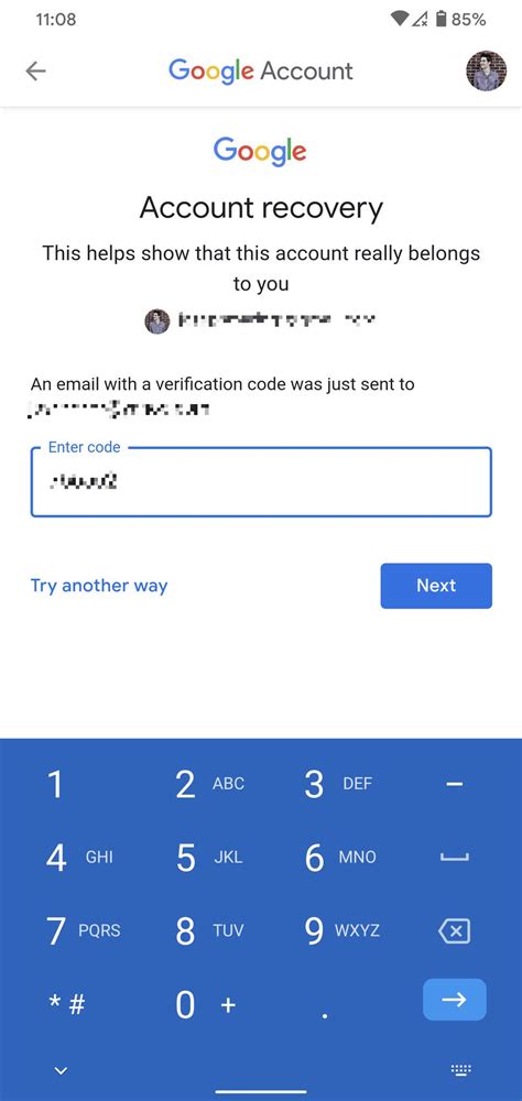 google forgot password security code