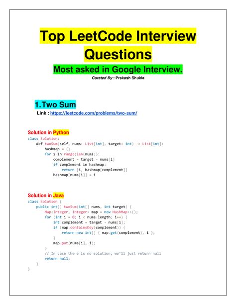 google leetcode questions list