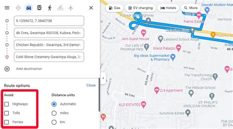 Google Maps Route Options