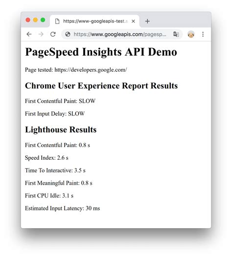 google pagespeed insights api extension