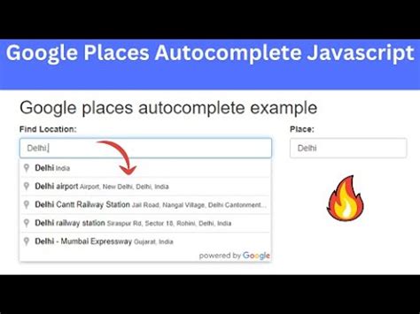Google Places Autocomplete Javascript Example