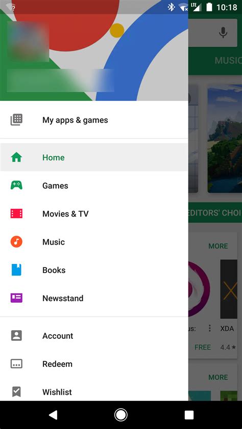 Google Play Store menu