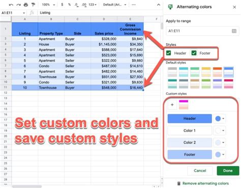 google sheets change to table