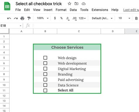 Google Sheets Checkbox Select All