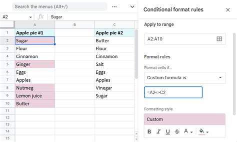 google sheets compare two lists for differences