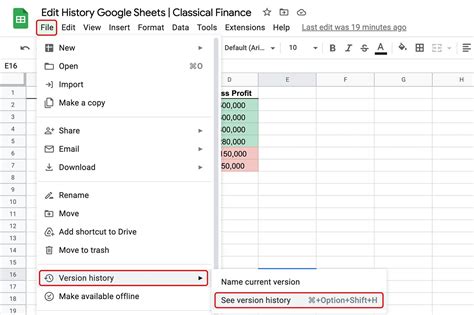 Google Sheets Edit History