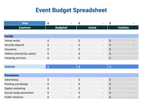Google Sheets Event Budget Template Free
