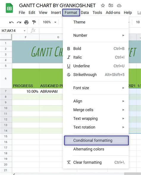 Google Sheets Gantt Chart Conditional Formatting