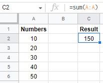 google sheets insert numbers in column