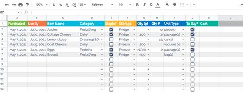 google sheets item list template