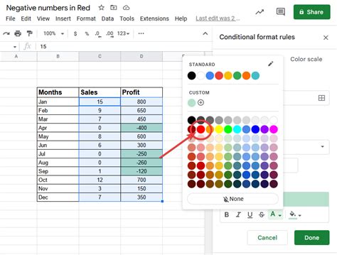 google sheets Conditional Formatting, Negative Numbers Web