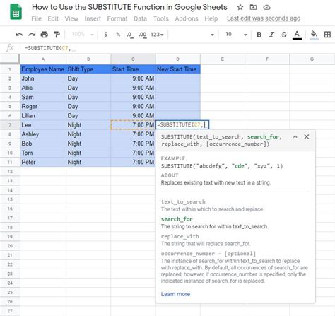 google sheets substitute function