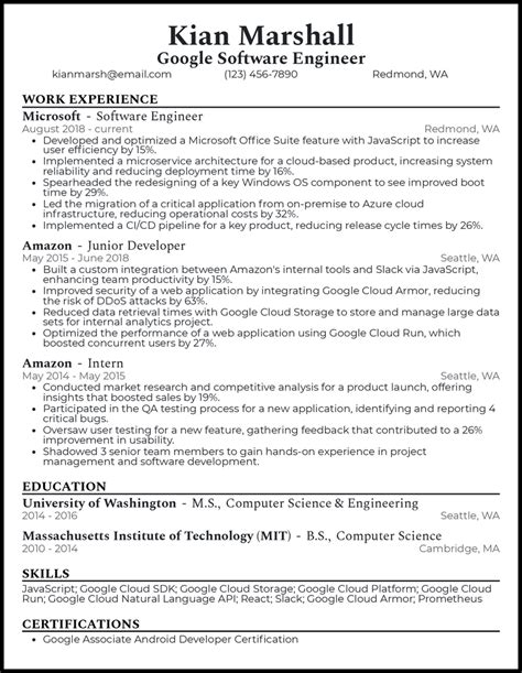 google software engineer resume
