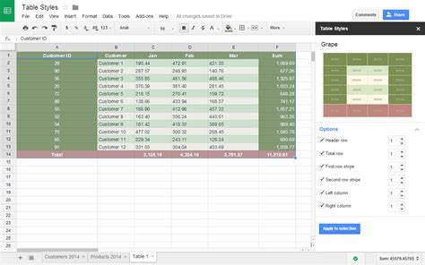 google spreadsheet table reference