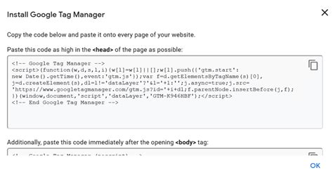 google tag manager code sample