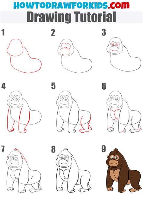 How to Draw a Gorilla For Kids Easy Drawing Tutorial For