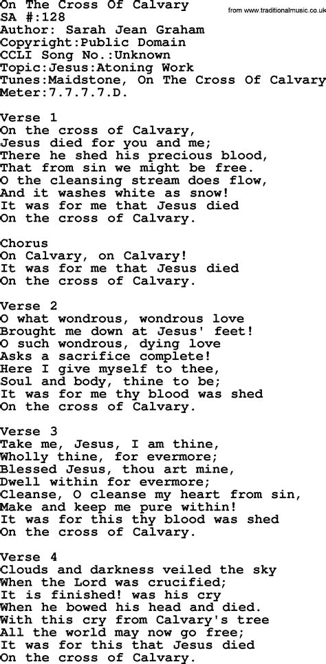 gospel song on the cross of calvary