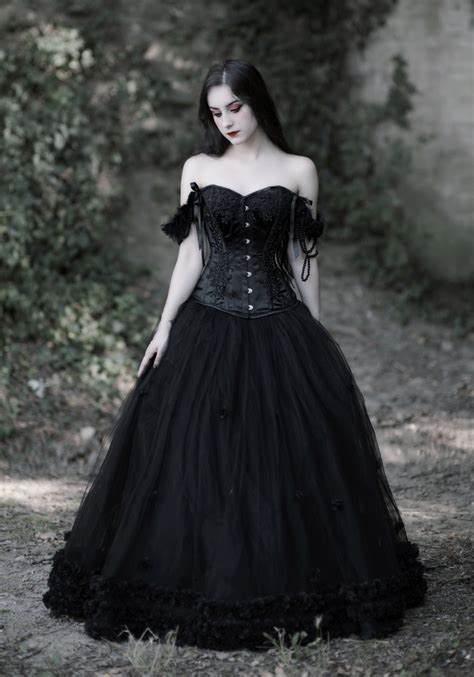 Black Lace Corset Goth, Steam Punk Ball Gown, Evening Formal Prom Dress